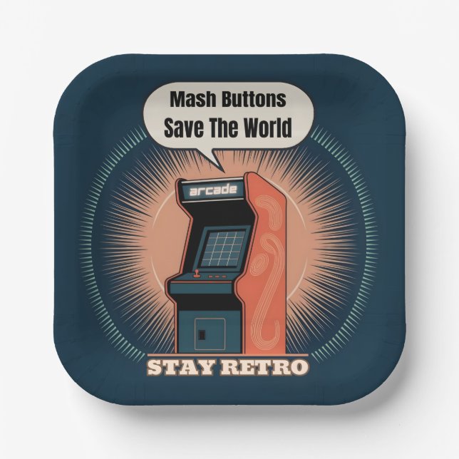 Retro-80er-Arcade-Spiel-Nerd-Humor Pappteller (Vorderseite)