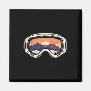 Retro 80er Berg Sonnenuntergang Ski Snowboard Bril Magnet