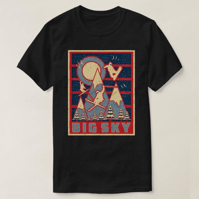 Retro 80er Big Sky Ski Abenteuer T-Shirt (Design vorne)