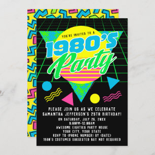 Retro 80er Birthday Party, farbenfroh geometrisch  Einladung