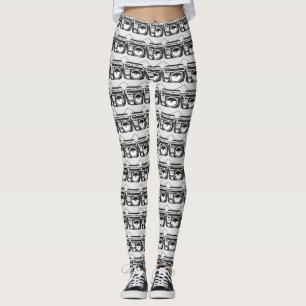 Retro 80er Boombox Grau Muster  Leggings