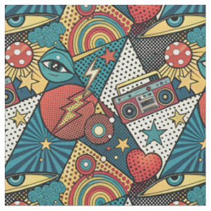 Retro-80er-Boombox-Kühnes-Pop-Art-Comic-Book-Muste Stoff