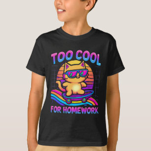 Retro 80er Cool Cat Surfing Regenbogen Wave T-Shirt
