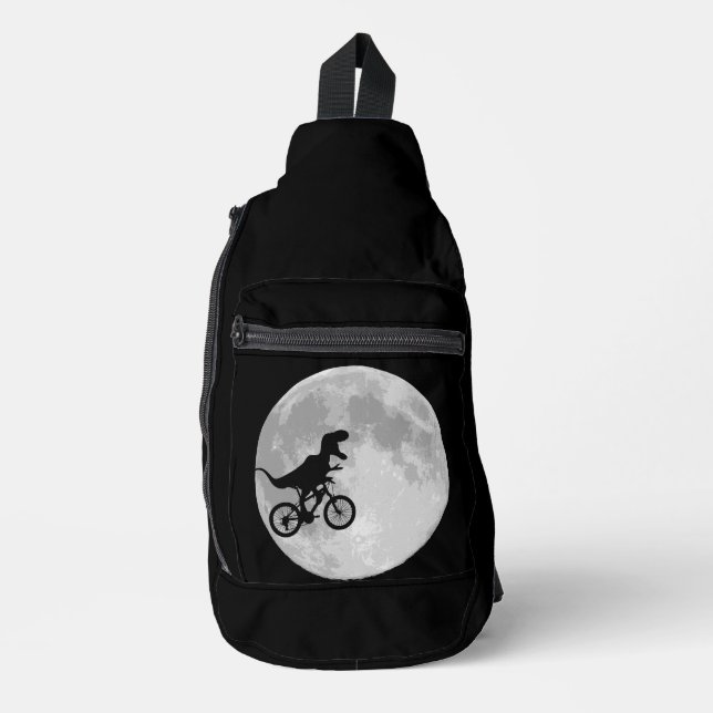 Retro 80er Dinosaur Fahrrad und Mond Crossbody Bag (Vorderseite)