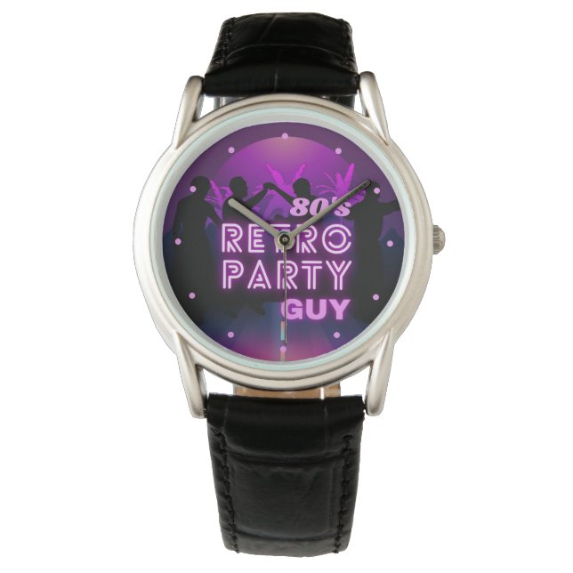 Retro 80er Disco Dance Party Neon Lila Funky Armbanduhr (Vorderseite)