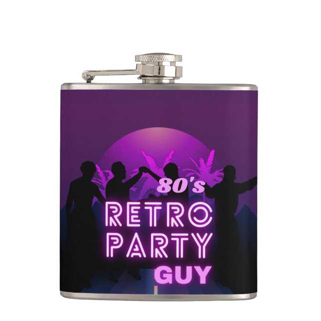 Retro 80er Disco Dance Party Neon Lila Funky Flachmann (Vorderseite)