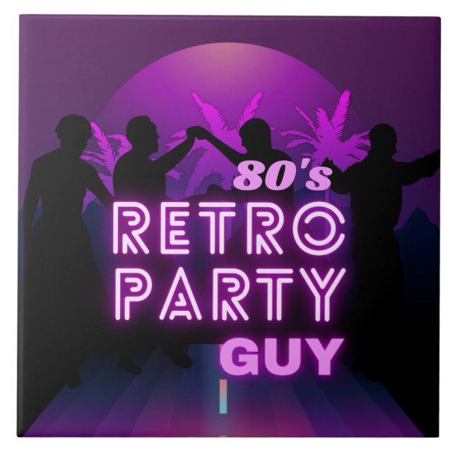 Retro 80er Disco Dance Party Neon Lila Funky Fliese (Vorderseite)
