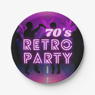 Retro 80er Disco Dance Party Neon Lila Funky Pappteller