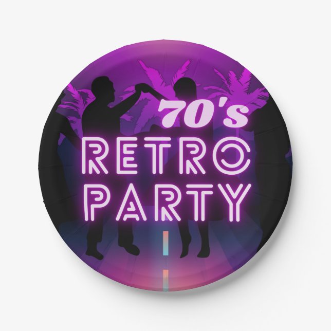 Retro 80er Disco Dance Party Neon Lila Funky Pappteller (Vorderseite)
