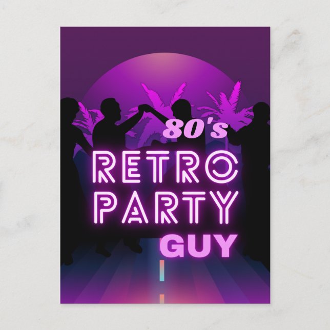 Retro 80er Disco Dance Party Neon Lila Funky Postkarte (Vorderseite)