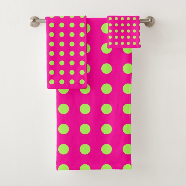 Retro 80er Dots Muster in Hot Pink und Chartreuse  Badhandtuch Set (Insitu)