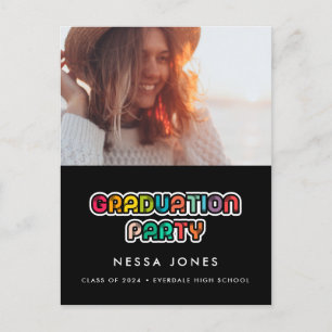 Retro 80er farbenfrohe Graduierungsparty Foto Postkarte