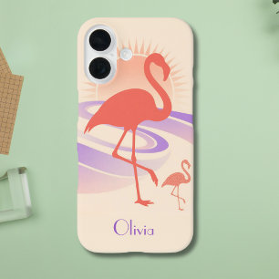 Retro 80er Flamingo Vibes – Pastell-Sonnenuntergan iPhone 16 Hülle