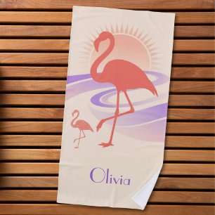 Retro 80er Flamingo Vibes – Pastell-Sonnenuntergan Strandtuch