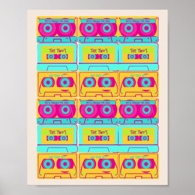 Retro 80er Funky Kassette Illustration Poster (Vorne)