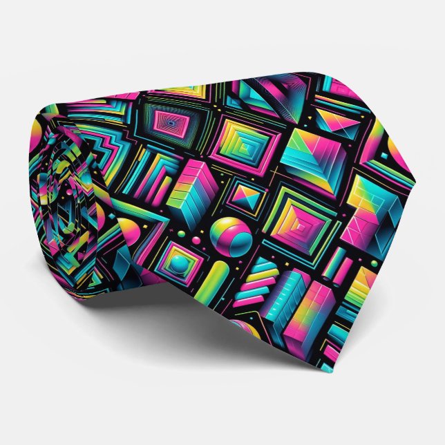 Retro-80er-Funky-Shapes-Neon-Halstuch Krawatte (Gerollt)