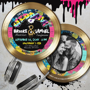 Retro 80er Hip Hop Gold Vinyl Record Foto Hochzeit Einladung