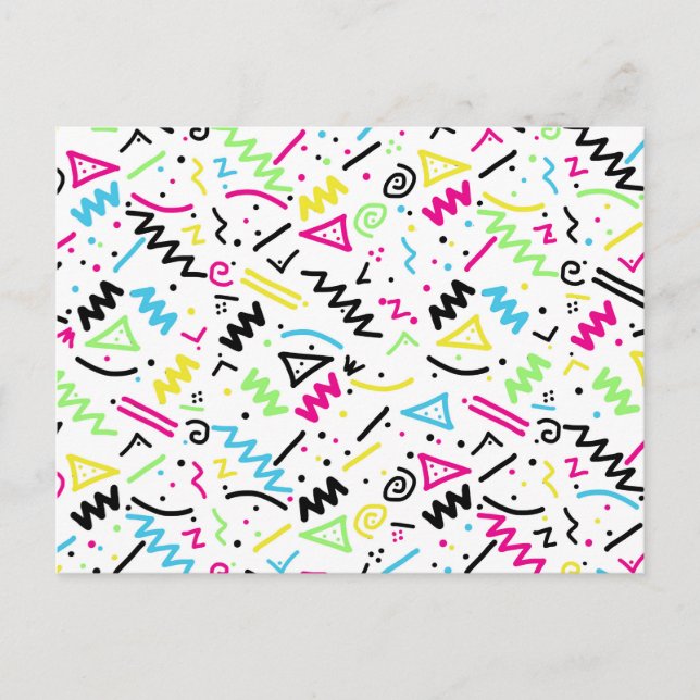 Retro 80er Jahre Neon Pink Green Blue Yellow Doodl Postkarte (Vorderseite)