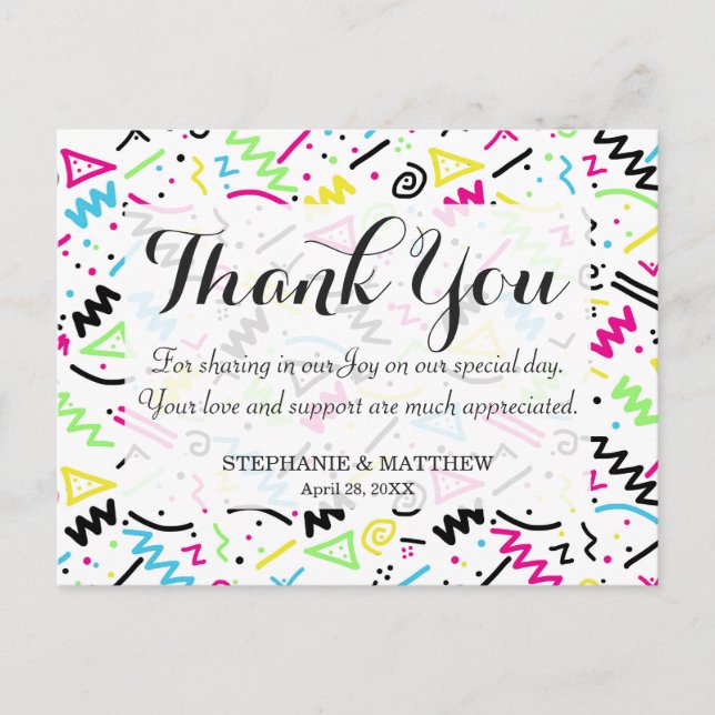 Retro 80er Jahre Neon Pink Green Blue Yellow Doodl Postkarte (Vorderseite)