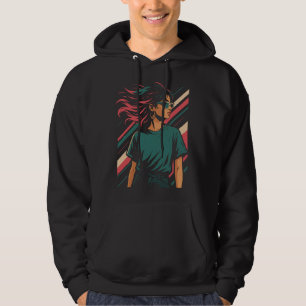 Retro-80er-Jahre-Stilvolle-Frau-Grafik-T-Shirt V Hoodie
