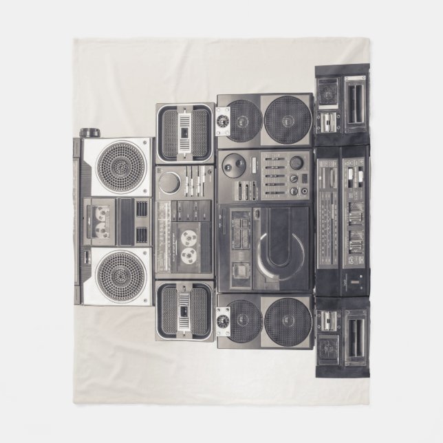 Retro 80er Kassettenrekorder Muster. Fleecedecke (Vorderseite)