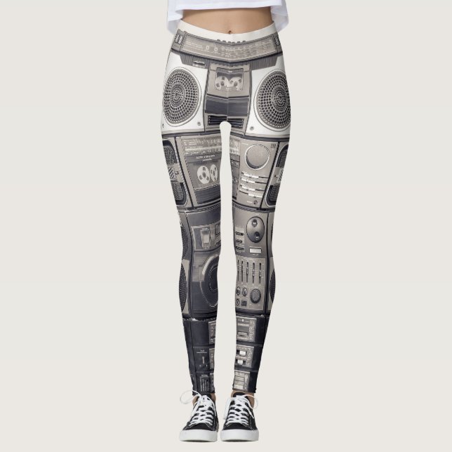 Retro 80er Kassettenrekorder Muster. Leggings (Vorderseite)