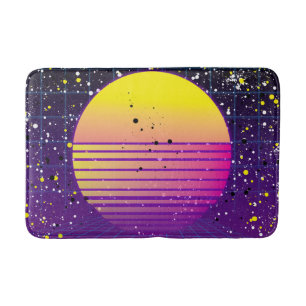 Retro 80er Lila Gelbe Sonne Badematte