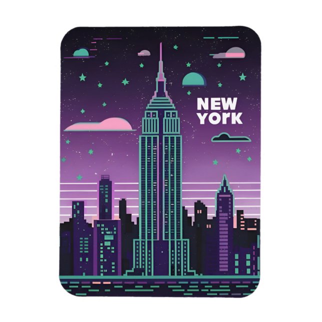 Retro 80er Lo-Fi Vaporwave Empire State Gebäude Magnet (Vertikal)
