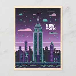 Retro 80er Lo-Fi Vaporwave Empire State Gebäude Postkarte