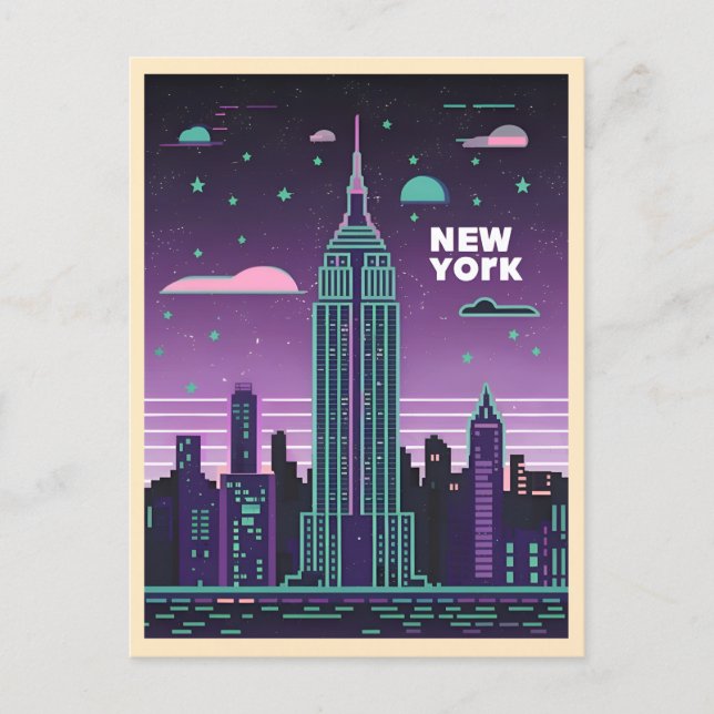 Retro 80er Lo-Fi Vaporwave Empire State Gebäude Postkarte (Vorderseite)