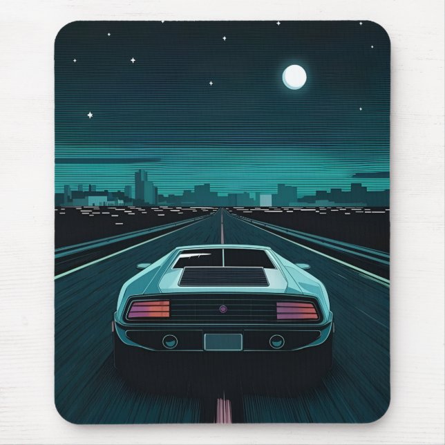 Retro 80er Lo-Fi Vaporwave Futuristic Supercar Mousepad (Vorne)