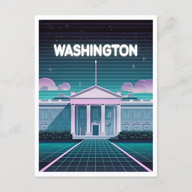 Retro 80er LoFi Synthwave White House Washington D Postkarte (Vorderseite)