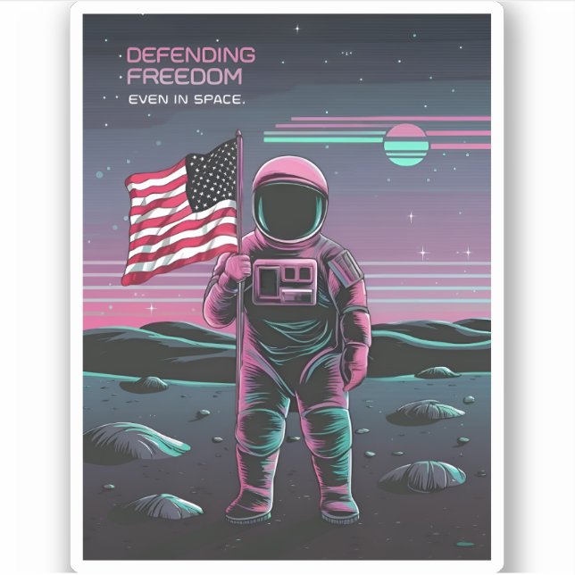 Retro 80er LoFi Vaporwave US Patriotic Astronaut Aufkleber (Vorderseite)