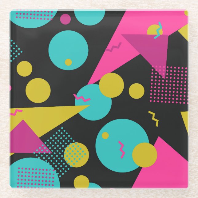 Retro 80er Memphis Geometric Design Glasuntersetzer (Vorderseite)