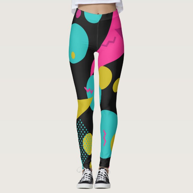 Retro 80er Memphis Geometric Design Leggings (Vorderseite)