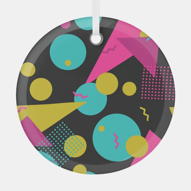 Retro 80er Memphis Geometric Design Ornament Aus Glas (Vorderseite)