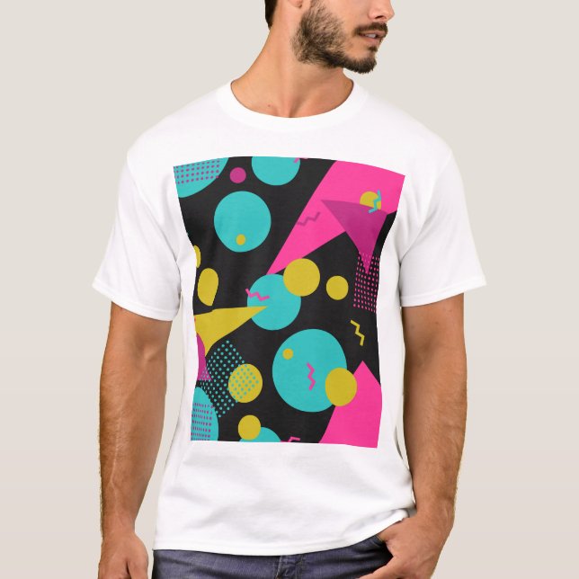 Retro 80er Memphis Geometric Design T-Shirt (Vorderseite)