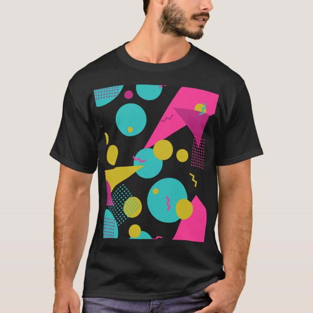 Retro 80er Memphis Geometric Design T-Shirt (Vorderseite)