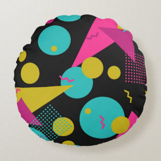Retro-80er Memphis-Geometrie-Design Rundes Kissen