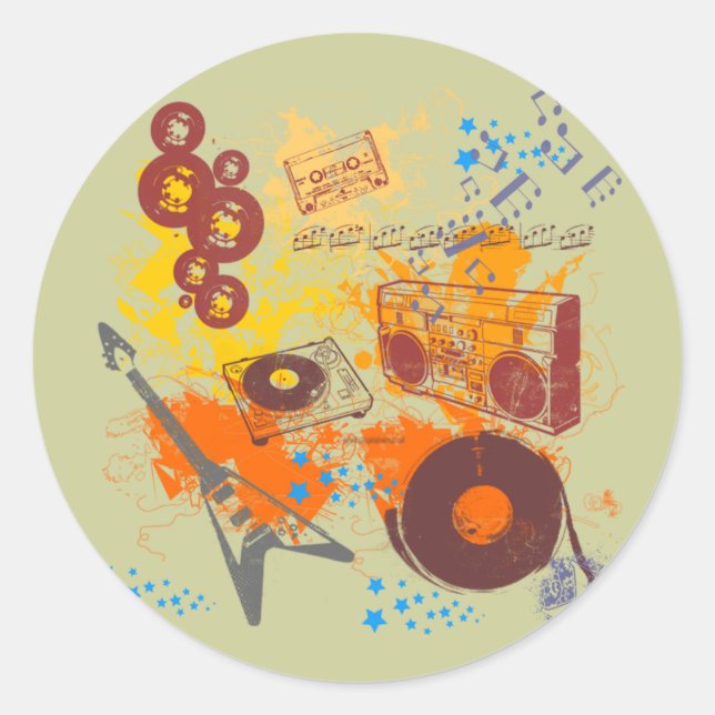 Retro-80er-Musik Runder Aufkleber (Vorderseite)