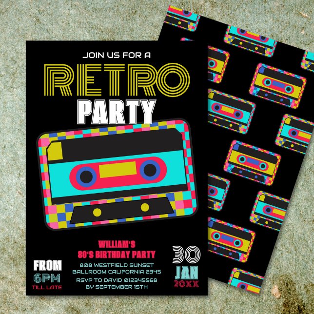 Retro 80er Neon Cassette Tape Birthday Dance Party Einladung (Von Creator hochgeladen)