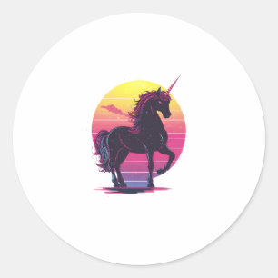 Retro 80er Neon Einhorn (1) Runder Aufkleber
