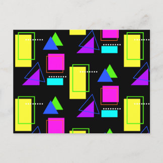 RETRO 80er NEON FLUORO FARBE GEOMETRIC FORMDRUCK Postkarte