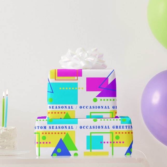 RETRO 80er NEON FLUORO FORMDRUCK MIT CUSTOM TEXT Geschenkpapier (Partygeschenke)