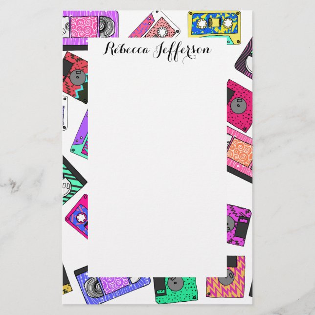 Retro 80er Neon-Gemusterte Kassetten Briefpapier (Vorderseite)