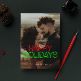 Retro 80er Neon Happy Holidays Foto Feiertagskarte