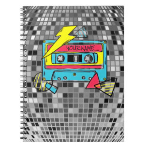 Retro 80er Neon-Kassette Pop Notizbuch Notizblock