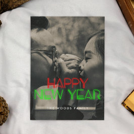 Retro 80er Neon Leuchten Frohes Neues Jahr Foto Feiertagskarte