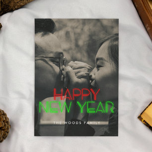 Retro 80er Neon Leuchten Frohes Neues Jahr Foto Feiertagskarte