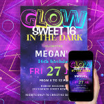 Retro 80er Neon leuchten im dunklen Sweet 16 Party Einladung<br><div class="desc">Trendy Neon Glühen im dunklen 80er Retro-Stil pink blau neo lebendige bunten 16 . Geburtstag Party Einladung.</div>